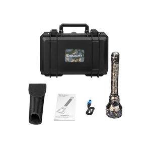 Kit Olight Javelot Pro 2 camouflage avec boîte, lampe de poche, étui, manuel et mousqueton.