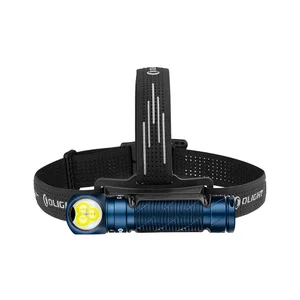 Lampe frontale Olight bleue H300S à triple LED et bandeau élastique, idéale pour activités de plein air