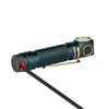 Lampe frontale Olight Perun 2 Mini en vert émeraude, avec port de charge magnétique arrière et câble noir.