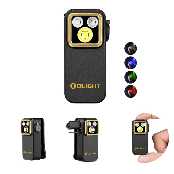 Olight Oclip Pro S noir de profil avec faisceau lumineux éclatant, idéal pour l'extérieur et l'inspection