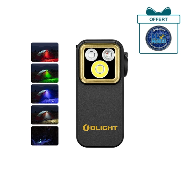 Olight Oclip Pro noire avec lampe de travail LED et multi-lumières, idéale pour le camping et la détection d'UV.