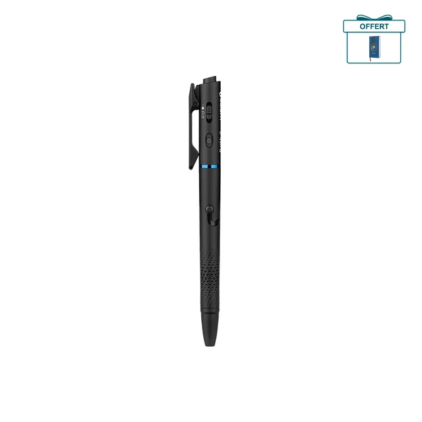Olight Open 3 noir, vue latérale, stylo tactique multifonction avec lampe de poche, laser et lumière UV pour usage quotidien.