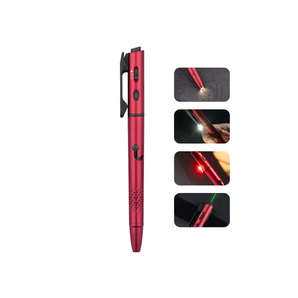 Olight Open 3 stylo-lampe rouge avec gravure antidérapante, laser, lumière et fonction stylo pour le travail ou l'extérieur.