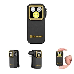 Olight Oclip Pro S noir de profil avec faisceau lumineux éclatant, idéal pour l'extérieur et l'inspection