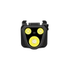 Lampe frontale noire à triple LED jaune puissante sur fond noir