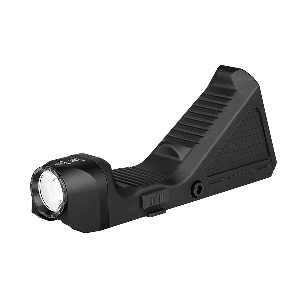 Lampe de poche tactique coudée noire Olight Sigurd avec poignée, fixation picatinny, lampe LED puissante