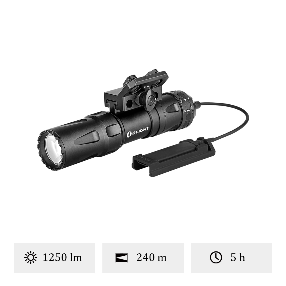 Lampe de poche tactique Olight avec interrupteur à distance, 1250 lumens, portée de 240 m, 5 heures d'autonomie