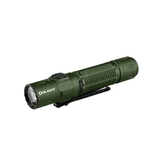 Lampe de poche LED tactique Olight Warrior Mini 3 verte avec clip, corps texturé, bouton latéral, rechargeable