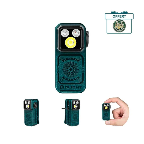 Lampe clip EDC Olight Oclip Pro S verte, design compact de poche multi-angle, idéale pour randonnée et quotidien.