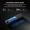 Olight ArkPro Ultra noire, vue détaillée de la torche avec indicateur de batterie 2000 mAh, autonomie longue durée.