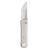 Couteau de poche pliant beige avec lame en acier et lampe LED intégrée sur fond noir
