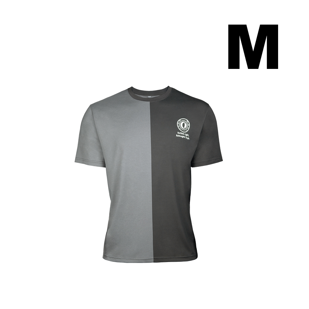 T-shirt bicolore gris clair et foncé taille M avec logo imprimé sur la poitrine pour homme.