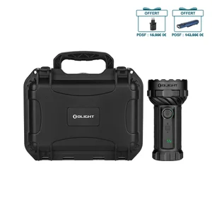 Lampe torche puissante Olight noire avec sa mallette de transport rigide et accessoires offerts