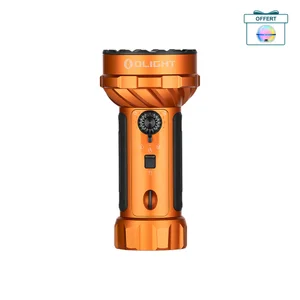 Olight Marauder Mini 2 orange, vue frontale, projecteur LED puissant pour éclairage extérieur ou tactique.