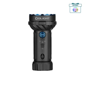 Olight Marauder Mini 2 noire avec faisceau lumineux puissant pour activités extérieures et sécurité.