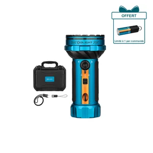 Olight Marauder Mini 2 bleue avec poignée texturée pour éclairage puissant et polyvalent.