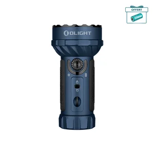 Lampe torche Olight MARAUDER MINI bleue vue de côté avec faisceau de couleurs pour la chasse ou la spéléologie
