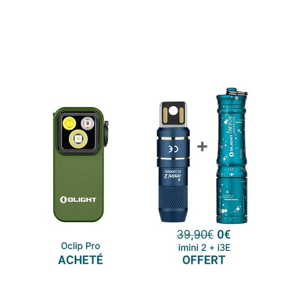 Olight Oclip Pro vert acheté avec imini 2 et i3E bleu offerts, lampes de poche EDC compactes pour usage quotidien et camping