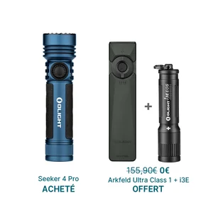 Pack lampes torches Olight Seeker 4 Pro bleue achetée, Arkfeld Ultra et i3E offertes