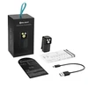 Lampe clip EDC Olight Oclip 2 Ultra Premium noire avec sa boîte, câble USB-C et accessoires pour le quotidien.