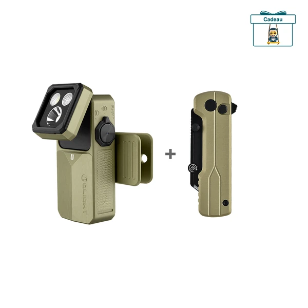 Lampe frontale clipable Olight verte avec couteau pliant assorti pour camping et EDC
