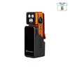 Lampe Olight Oclip 2 Ultra Premium orange et noire de profil avec son boîtier de charge portable pour EDC et outdoor