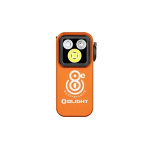 Olight Oclip Pro orange édition 8ème anniversaire, vue de face avec clip pour éclairage EDC polyvalent.