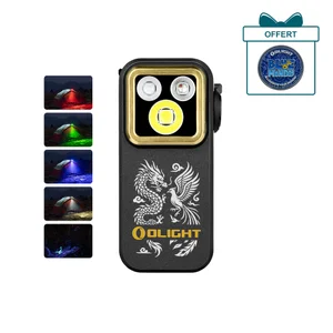 Olight Oclip Pro S noir avec motif dragon, éclairage multicolore pour camping