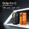 Olight Oclip Pro S noir et orange, vue de face, lampe multi-lumières avec clip pour usage quotidien.