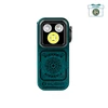Minilampe de poche Olight verte avec gravure boussole et trois LED intégrées sur fond blanc