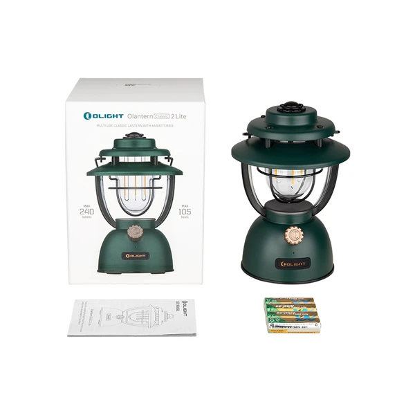 Lanterne OLIGHT Olantern Classic 2 Lite - 240 Lumens Max - Lumières Orange Et Blanche Chaude - 4 Piles AA - Étanche IPX5 - Vert