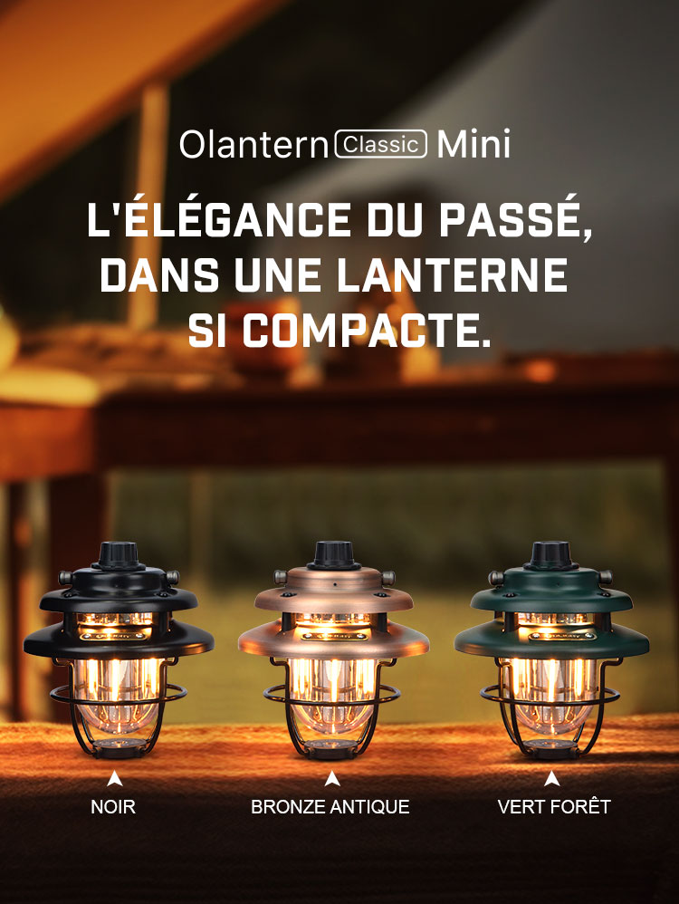 OLIGHT Olantern Classic Mini – Lampe Camping Rechargeable 300 Lumens, Double Source Chaude/Orange, Crochet + Trépied