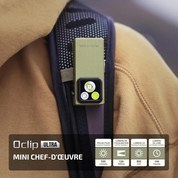 OLIGHT Oclip Pro – Mini Lampe Torche à Clip 500LM, 3 Sources Lumineuses, Rechargeable USB-C, IPX6