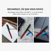 Stylo Olight Open 3 rouge et noir rechargeable via USB-C au bureau, en voiture ou sur le terrain.
