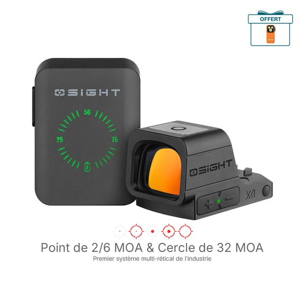 Viseur point rouge Olight Osight XR noir avec boîtier de charge et réticules de 2 et 6 MOA pour tir de précision