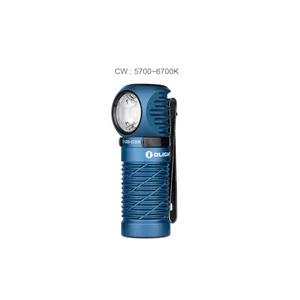 Olight Perun 2 Mini bleue vue latérale avec clip de poche pour l'extérieur et le travail