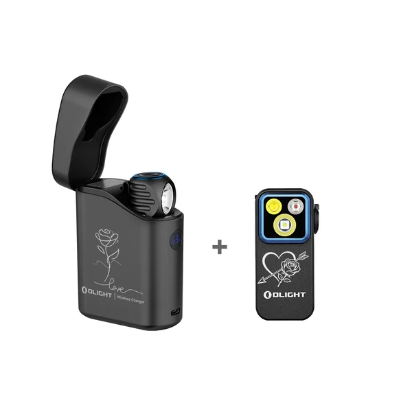Olight Oclip Pro, Perun 3 Mini, Oclip Ultra noirs avec chargeur sans fil et motifs de roses pour la Saint-Valentin