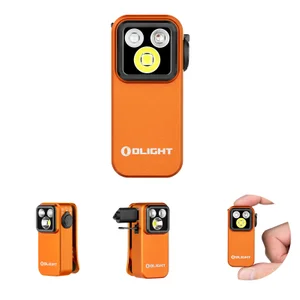 Olight Oclip Pro S orange sur fond noir avec clip de poche intégré pour un usage quotidien.