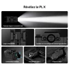 PL X: Faisceau large/concentré, compatibilité étendue, verrouillage sécurisé, commutation multiple, chargement USB-C, corps métallique.