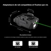 Dimensions et adaptateurs de rail GL et 1913 pour lampe tactique avec laser vert.