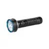 Lampe torche noire étanche à LED avec corps texturé et bordure bleue pour la plongée
