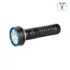 Lampe torche noire étanche à LED avec corps texturé et bordure bleue pour la plongée