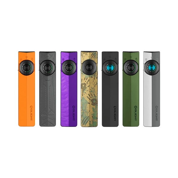 Lampe torche Olight ArkPro Ultra zombie beige et vert de face avec molette de sélection pour EDC et outdoor