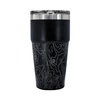 Tasse de voyage isotherme noire, motif topographique, couvercle transparent.