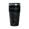 Gobelet isotherme noir Olight avec motifs topographiques gris et couvercle transparent sur fond blanc