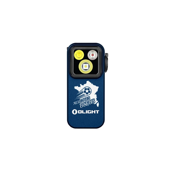 Lampe clipable Olight Oclip Pro bleue édition Allez les Bleus avec triple source lumineuse pour le sport et l'outdoor