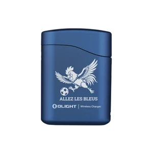 Boîtier de charge sans fil bleu Olight Perun 3 Mini édition Allez les Bleus avec motif coq pour lampe de poche EDC