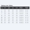 Olight Tableau des Tailles pour vêtements, incluant mesures détaillées et suggestions de hauteur et poids.