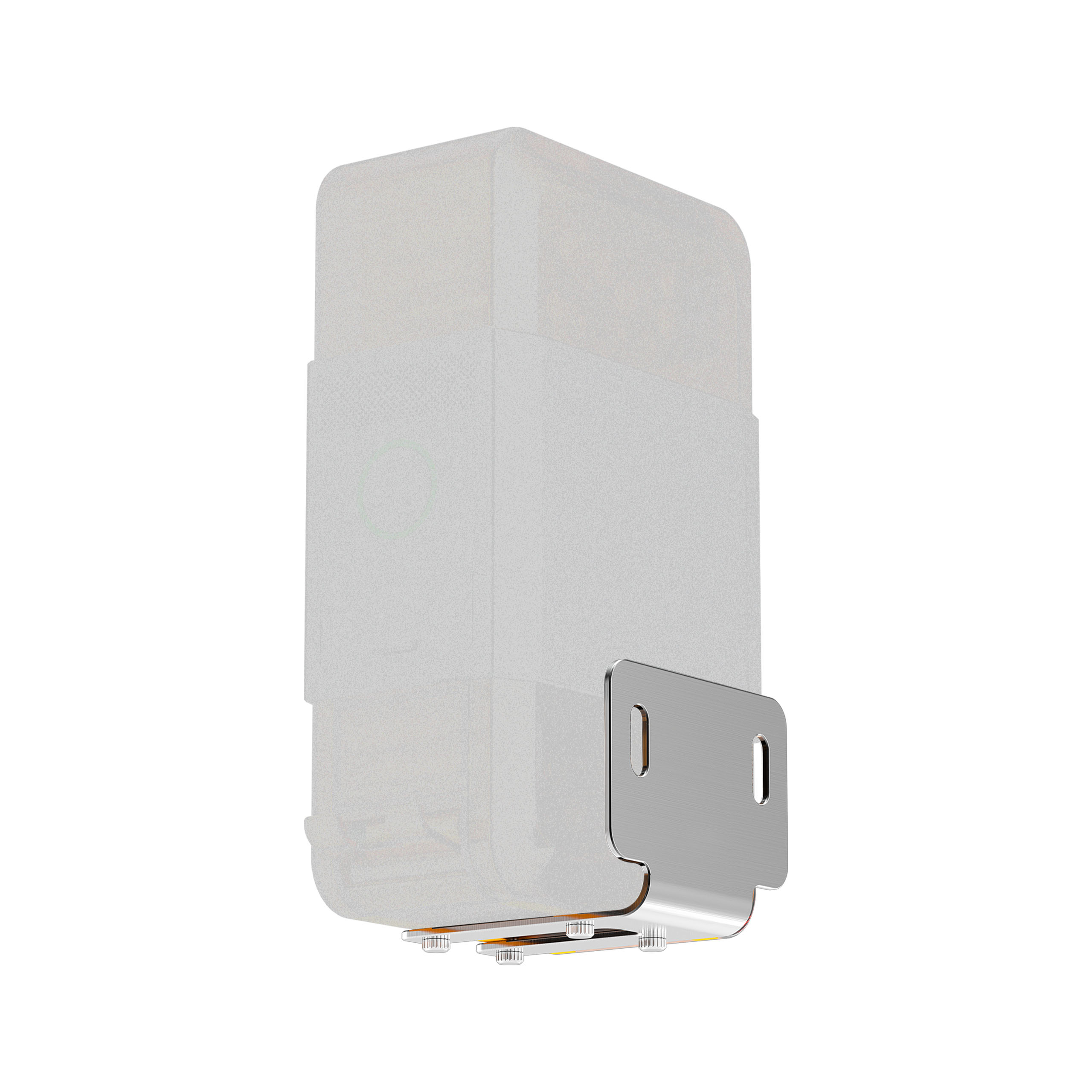 Support de fixation métallique argenté pour module de capteur intelligent blanc isolé sur fond blanc