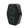 Bouton de commande sans fil noir avec indicateurs LED verts carrés et ronds sur fond blanc.
